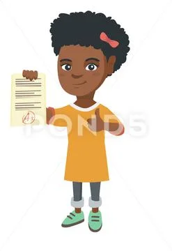 Pupil holding a sheet with the highest mark. Stock Illustration