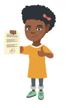 Pupil holding a sheet with the highest mark. Stock Illustration
