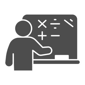 Pupil near blackboard solid icon, school concept, Schoolboy writing on board Stock Illustration