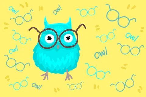 Pupil owl wearing spectacles, pattern and character Stock Illustration