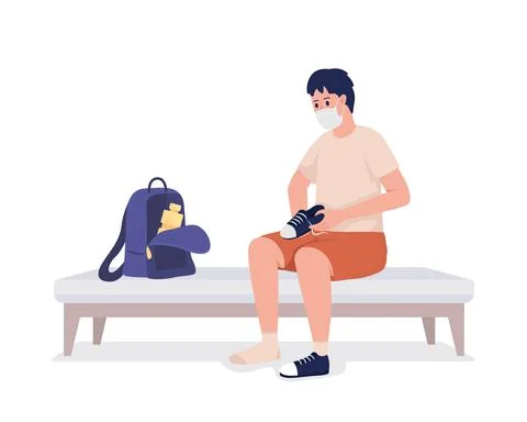 Pupil preparing for gym semi flat color vector character 스톡 일러스트