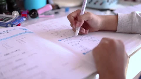 A pupil who does his homework carefully at home Stock Footage 164633528