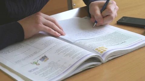 Pupil writes the text on the sheet on the lesson Stock Footage 70179527