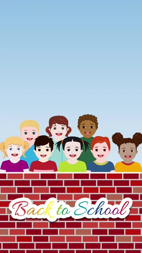 Pupils back to school. Children play hiding behind a wall and then go out h.. Stock Footage 283535543