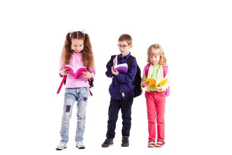 Pupils with backpacks Stock Photos