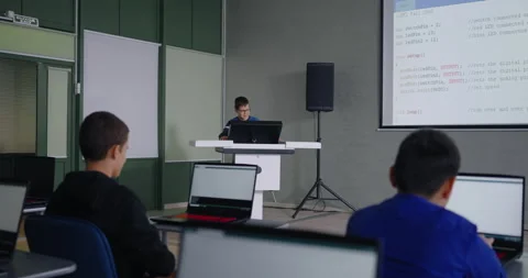 Pupils In Computer-Based Classroom Studying Programming Languages And Modern Stock Footage 281613586