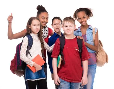 Pupils with different complexion and clothes Foto stock