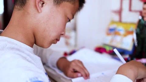 Pupils do homework and exercises for the exam Stock Footage 164633506