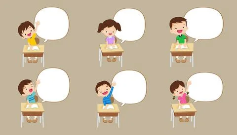 Pupils raising hand with speech bubble Stock Illustration