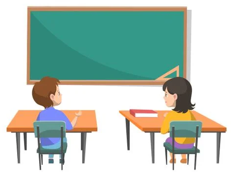 Pupils Sitting in Classroom with Blackboard Vector Illustrazione stock