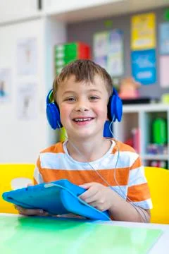 Pupils work with tablet in school Stock Photos