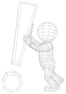 Puppet 3d man with exclamation sign Illustrazione stock