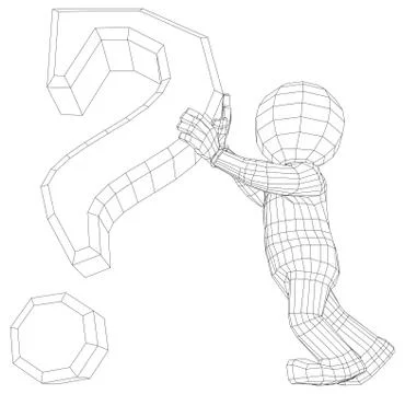 Puppet 3d man holding question sign Stock Illustration