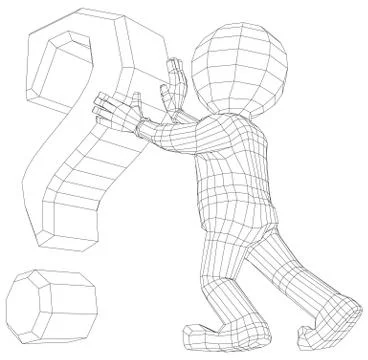 Puppet 3d man with question sign Stock Illustration
