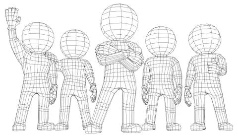 Puppet 3d men five friends Stock Illustration