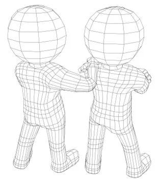 Puppet 3d men two friends Stock Illustration