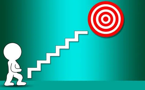 Puppet aiming high to goal target with ladder Stock Illustration