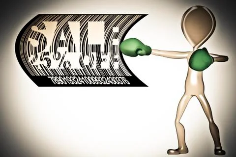 Puppet, barcode concept, man fighting against increased rates Stock Illustration