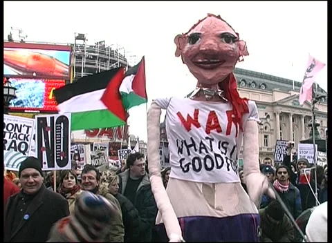 Puppet Dance at Anti-War Protest London  15th Feb 2003 Stock Footage 238087442