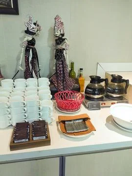 Puppet decoration on a serving table 스톡 사진