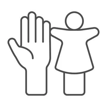 Puppet doll and the palm of the hand thin line icon, theater concept, puppet Stock Illustration