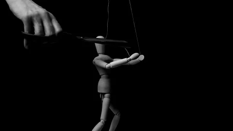 Puppet dummy getting rid of manipulation, control. Getting independence, release Stock Footage 201213945