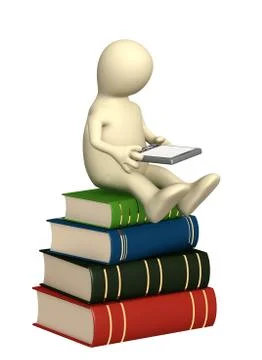 Puppet with e-book and books Stock Illustration