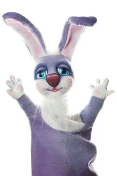 Puppet funny rabbit isolated on white Stock Photos