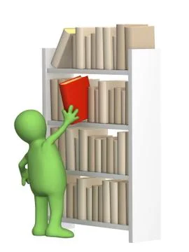 Puppet getting from a shelf the book Stock Illustration