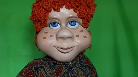 The puppet guy is a TV presenter with red hair. P1040015  스톡 동영상 73541095