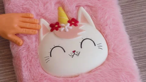 Puppet Hand Touching Fluffy Diary with Squishy Unicorn Cat for Kids, ASMR 動画素材 283280029