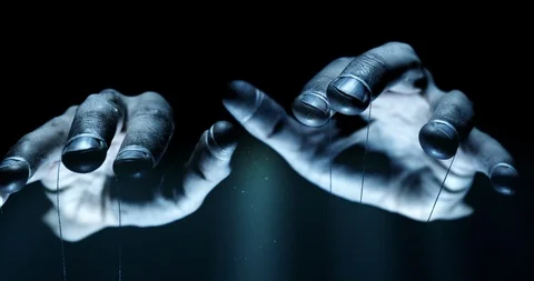 Puppet hands from leadership controlling our lives. Concept Stock Footage 95502003