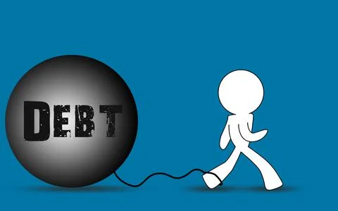 Puppet with a load of debt on the leg Stock Illustration