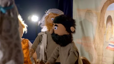 Puppet man with beard hugging puppet woman Stock Footage 113811265