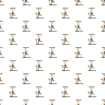 Puppet man running on treadmill seamless pattern Stock Illustration