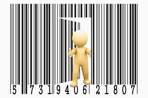 Puppet opens a bar code, concept Stock-Illustration