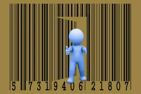Puppet opens a bar code, concept Stockillustratie