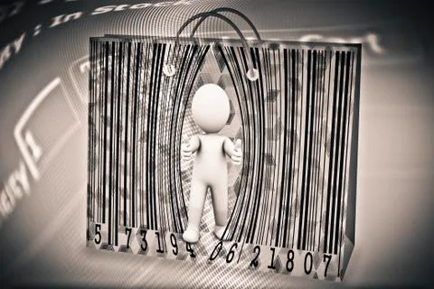 Puppet opens a bar code, concept Stock Illustration