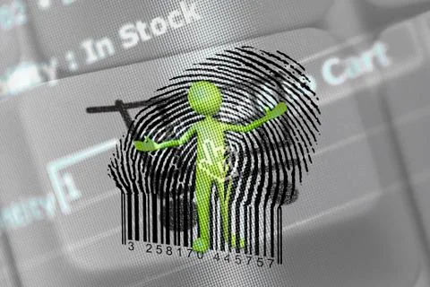 Puppet opens a bar code, concept Stock-Illustration