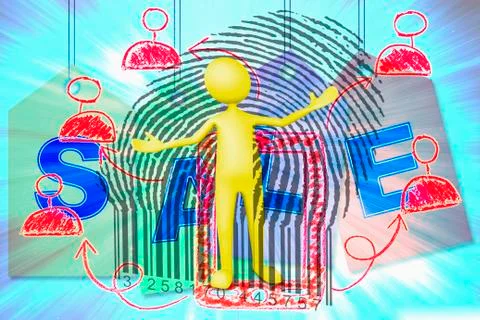 Puppet opens a bar code, concept イラスト素材