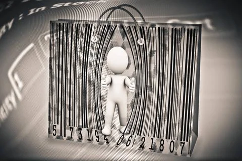 Puppet opens a bar code, Concept Puppet opens a bar code, Concept Copyrigh... Stock Photos