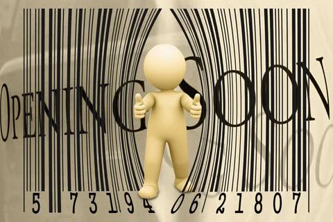 Puppet opens a bar code, Concept Puppet opens a bar code, Concept Copyrigh... 写真素材