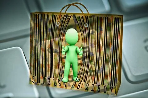 Puppet opens a bar code, Concept Puppet opens a bar code, Concept Copyrigh... Stock-Fotos