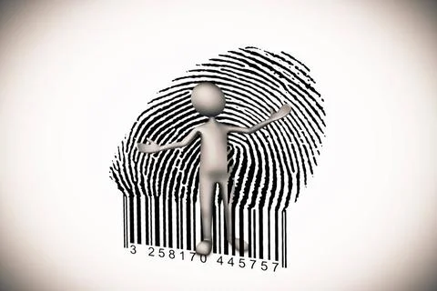Puppet opens a bar code, Concept Puppet opens a bar code, Concept Copyrigh... Foto stock