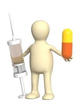 Puppet with pill and syringe Stock Illustration