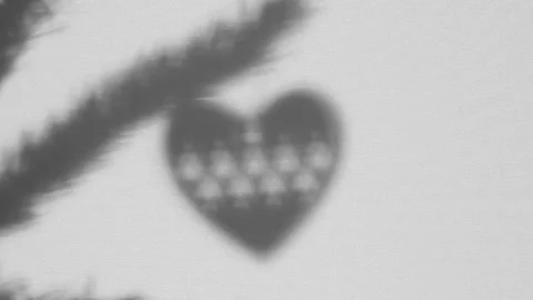 Puppet Shadow Theatre. A hand hangs a heart toy from a spruce branch. Contour Stock Footage 165397018