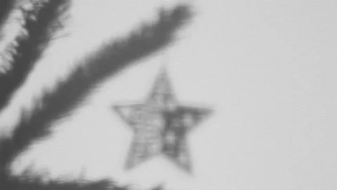 Puppet Shadow Theatre. A hand hangs a star toy on a spruce branch. Contour Stock Footage 165397139
