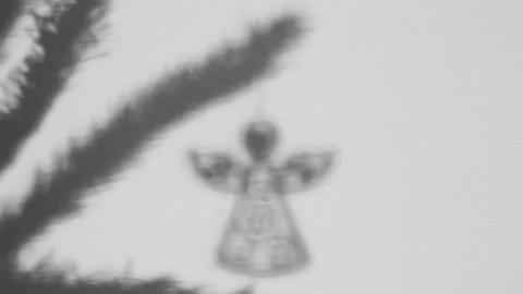 Puppet Shadow Theatre. A hand hangs a heart toy from a spruce branch. Contour Stock Footage 165495301