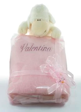 Puppet sheep giving a present Stock Photos