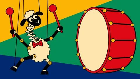 Puppet Sheep Playing a Drum 스톡 일러스트